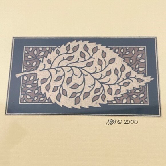 Leaf Wall Art Ink? Matted & Framed w/ Glass Signed JBH? Dated 2000 Brown Black - Picture 2 of 4